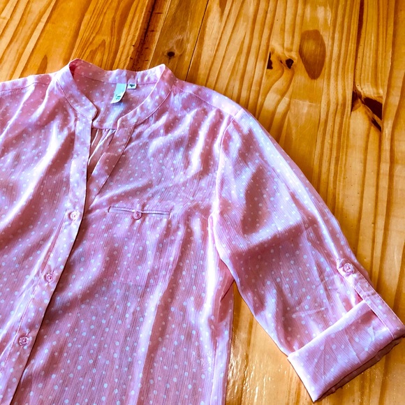 Kut from the Kloth Women’s Pink & White Spots Button Up Long Sleeve Blouse M - Picture 8 of 11